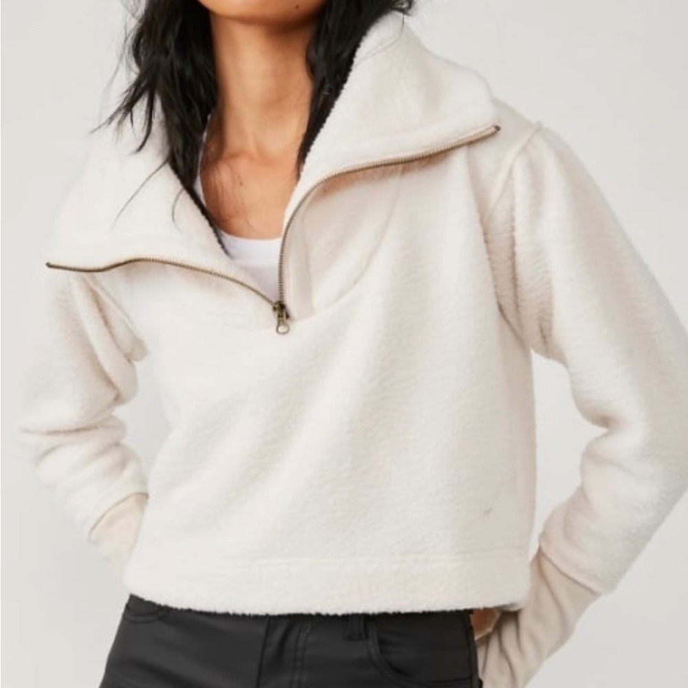 Free People Fleece Champagne Dreams Poppy Quarters Zip Sweatshirt Sz Medium Boho